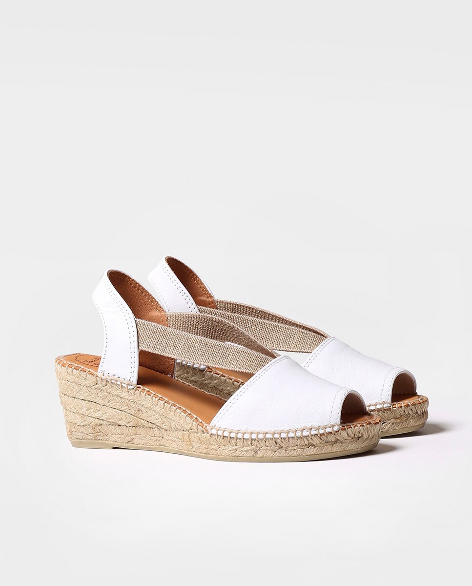 Alpercatas de Cunha em Pele com Elásticos Branco-2