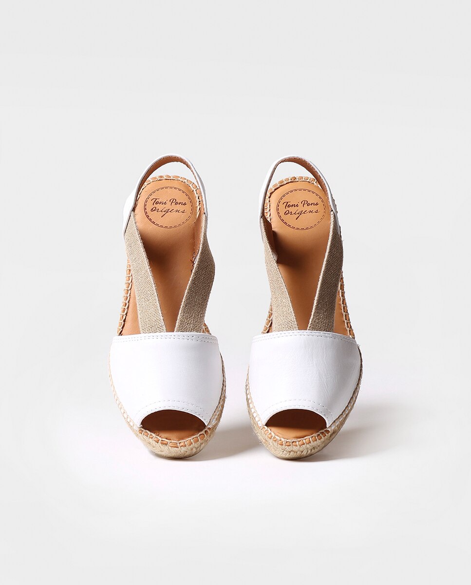 Alpercatas de Cunha em Pele com Elásticos Branco-3