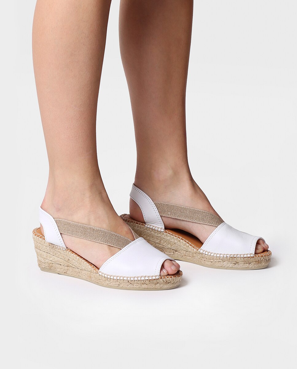 Alpercatas de Cunha em Pele com Elásticos Branco-4