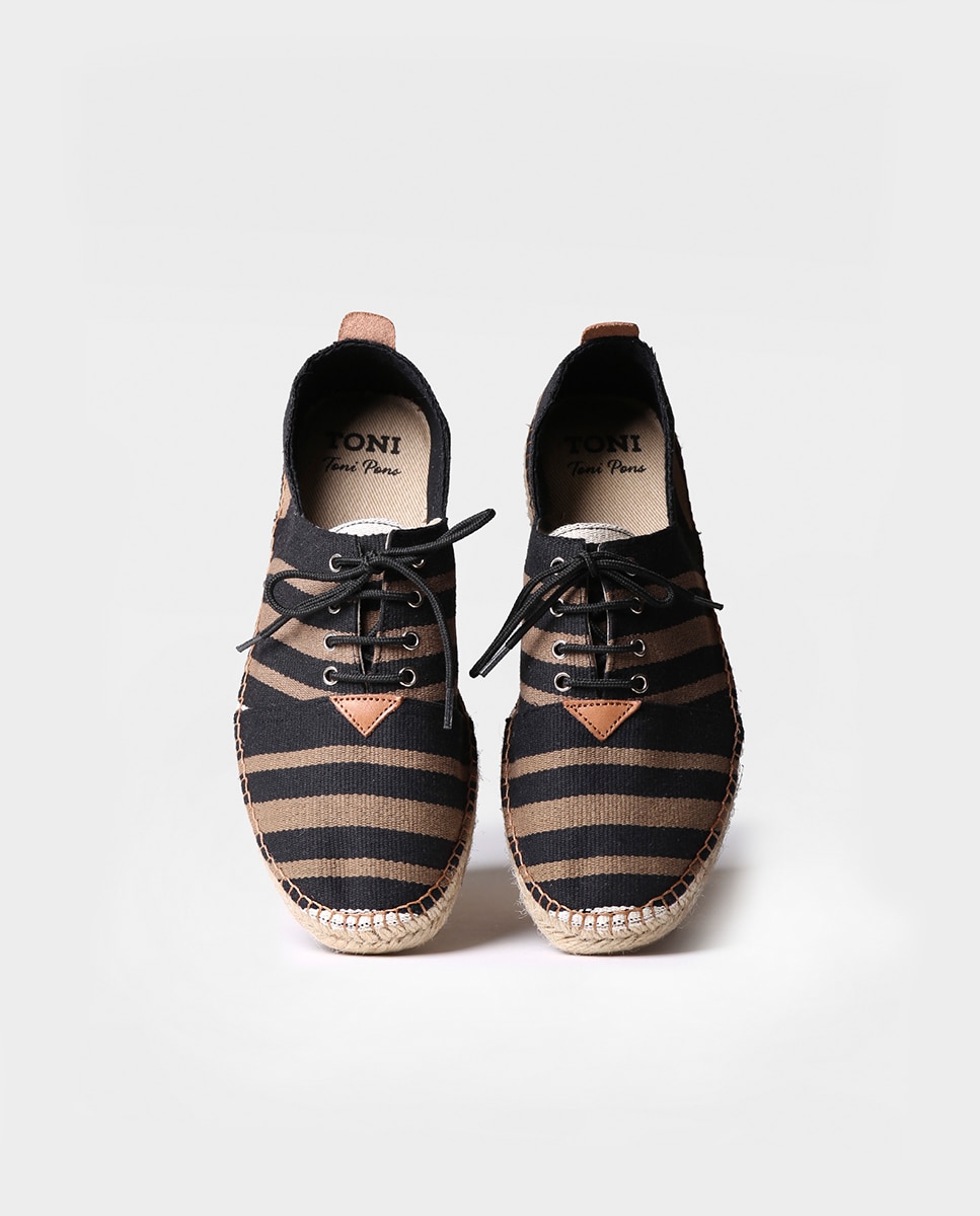 Alpercatas de Algodão com Atacadores e Estampado Às Riscas Preto-3