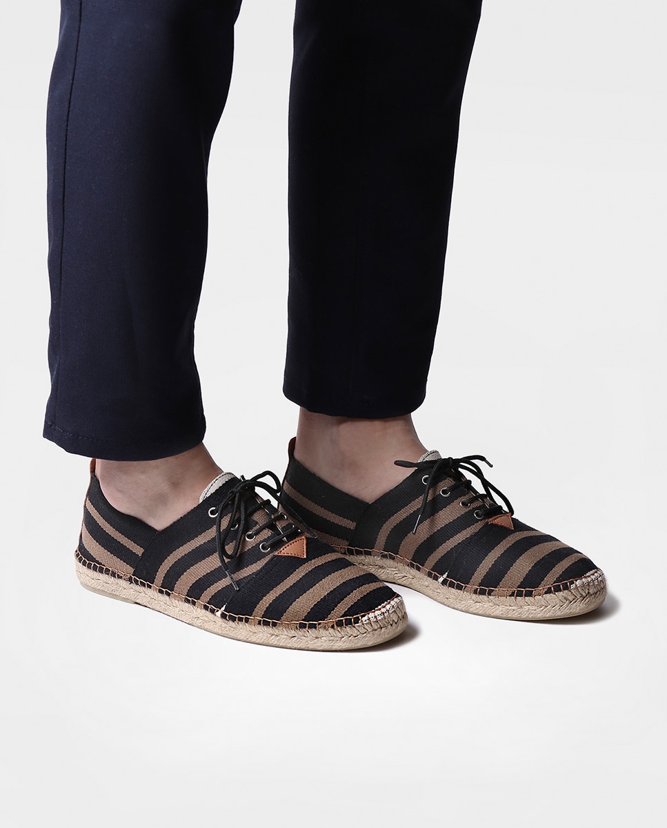 Alpercatas de Algodão com Atacadores e Estampado Às Riscas Preto-4