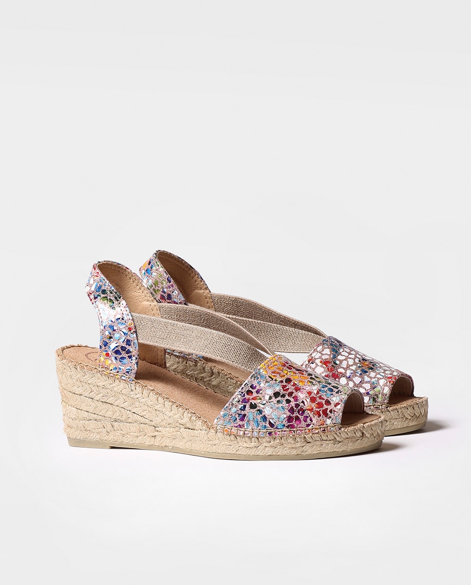 Alpercatas de Cunha em Pele Estampada com Elásticos Multicolor-2