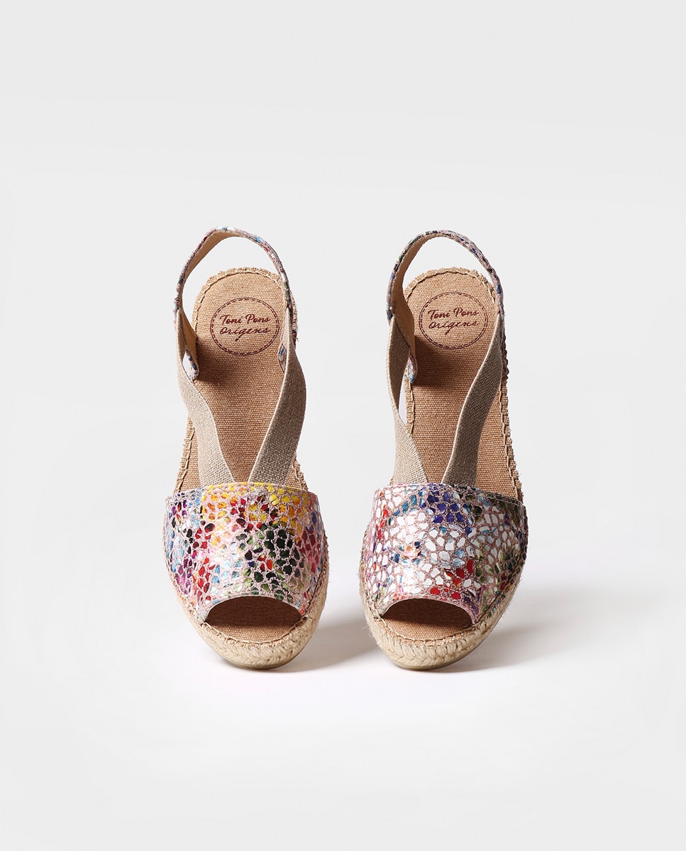 Alpercatas de Cunha em Pele Estampada com Elásticos Multicolor-3