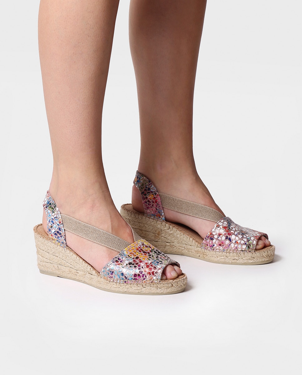 Alpercatas de Cunha em Pele Estampada com Elásticos Multicolor-4