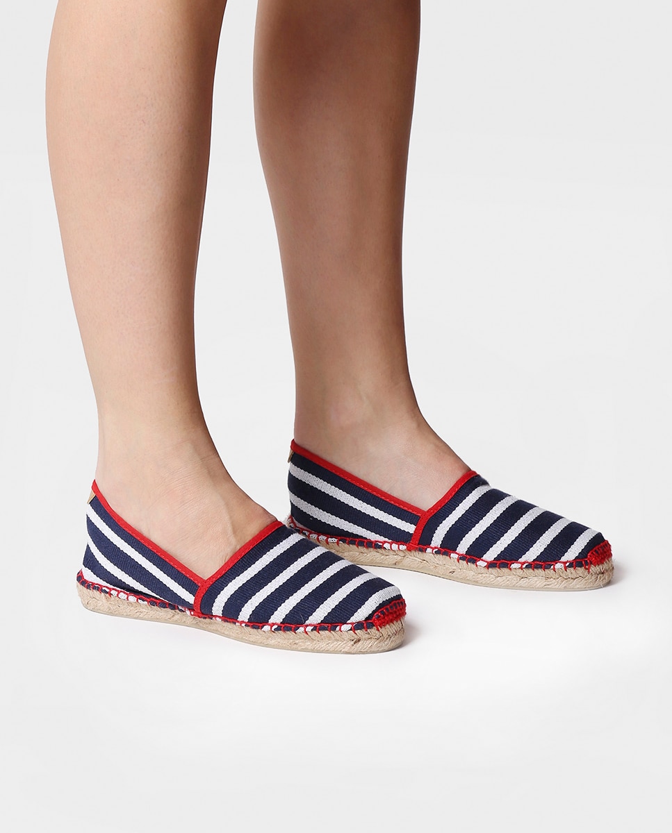 Alpercatas Rasas Unissexo de Tecido Às Riscas Estampado-4