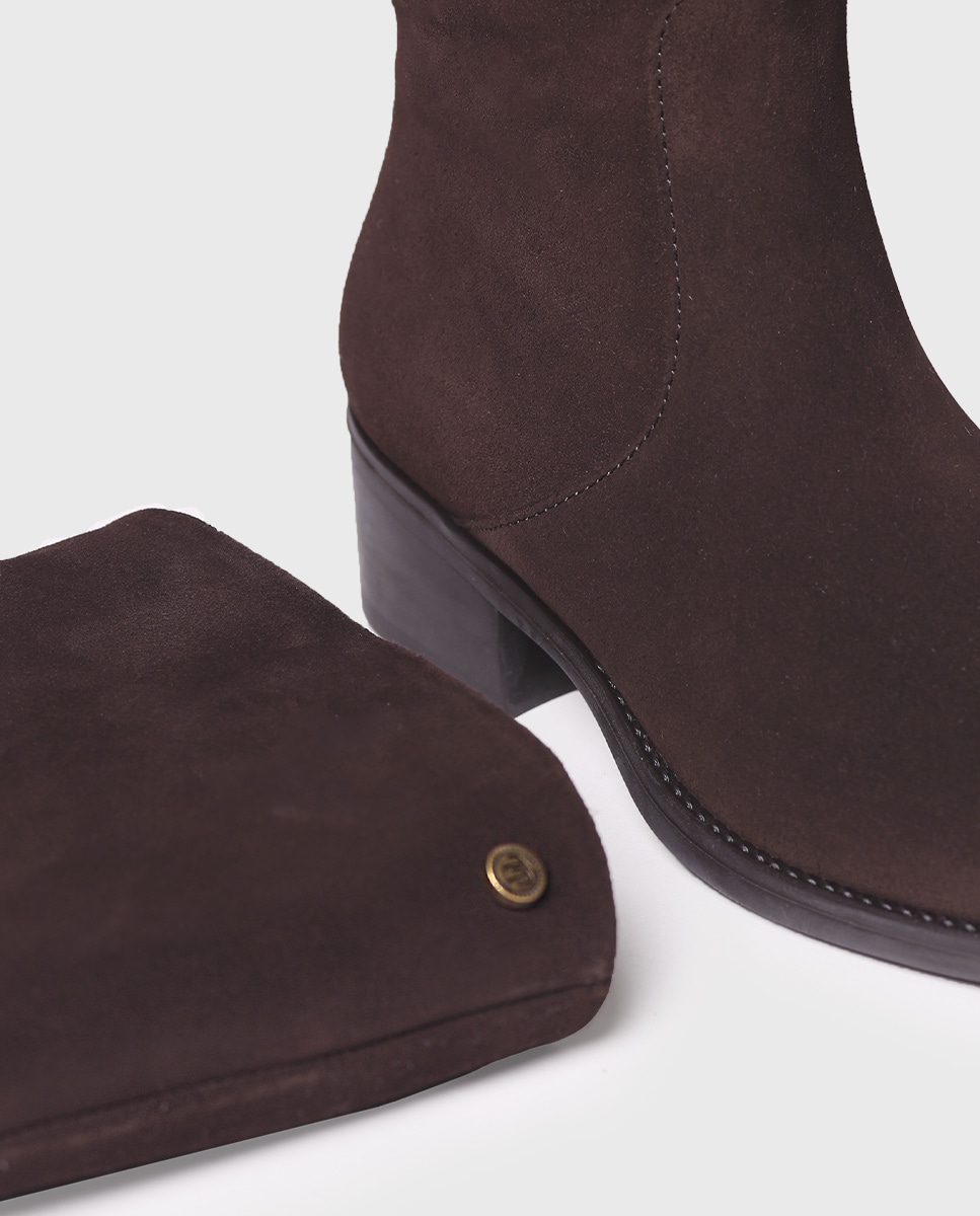 Botas de Camurça com Fecho Zip Castanho-3