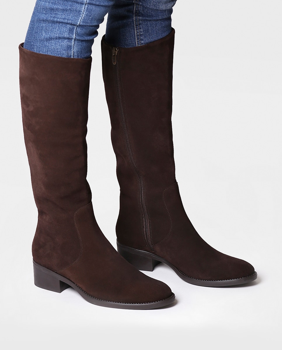 Botas de Camurça com Fecho Zip Castanho-4