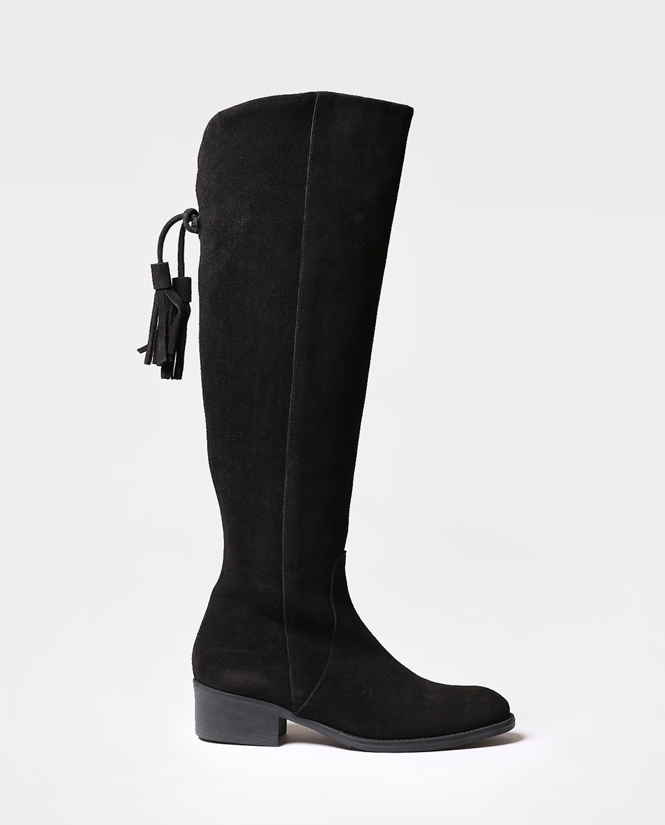 Botas de Salto em Camurça com Fecho Zip Preto-1