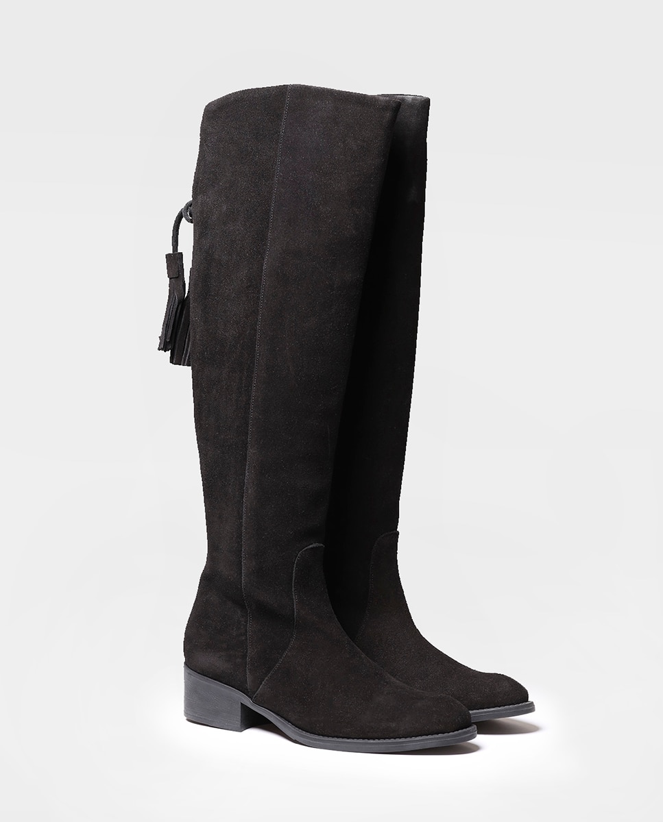 Botas de Salto em Camurça com Fecho Zip Preto-2