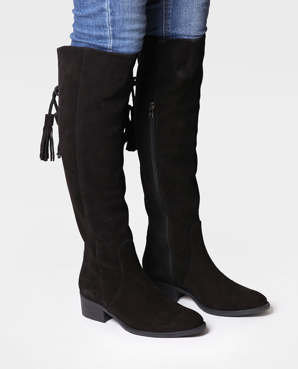 Botas de Salto em Camurça com Fecho Zip Preto-3