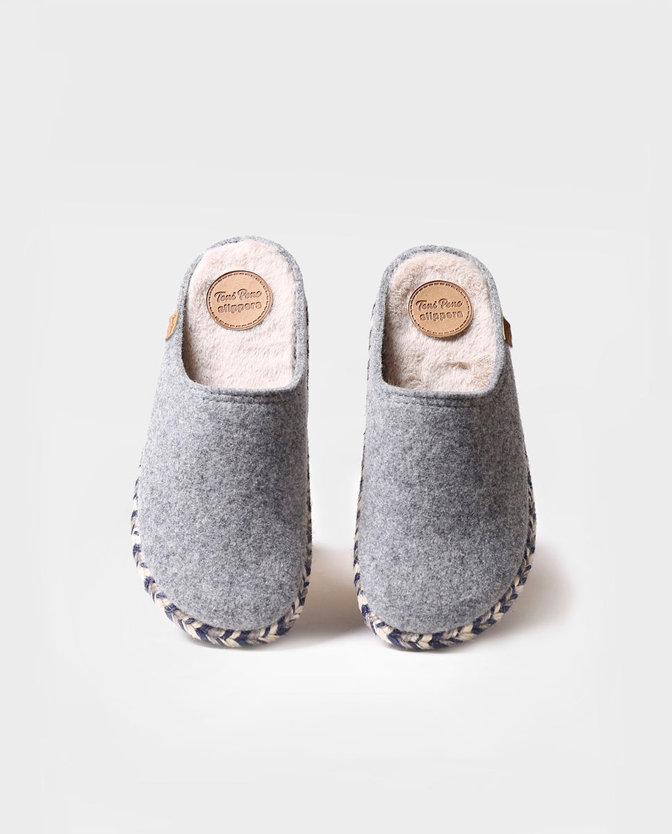 Pantufas de Feltro em Liso Cinzento-3
