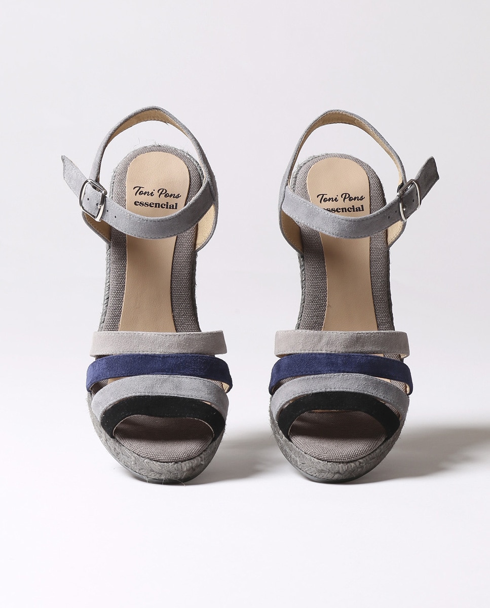 Alpercatas de Cunha em Camurça com Fivela Cinzento-3