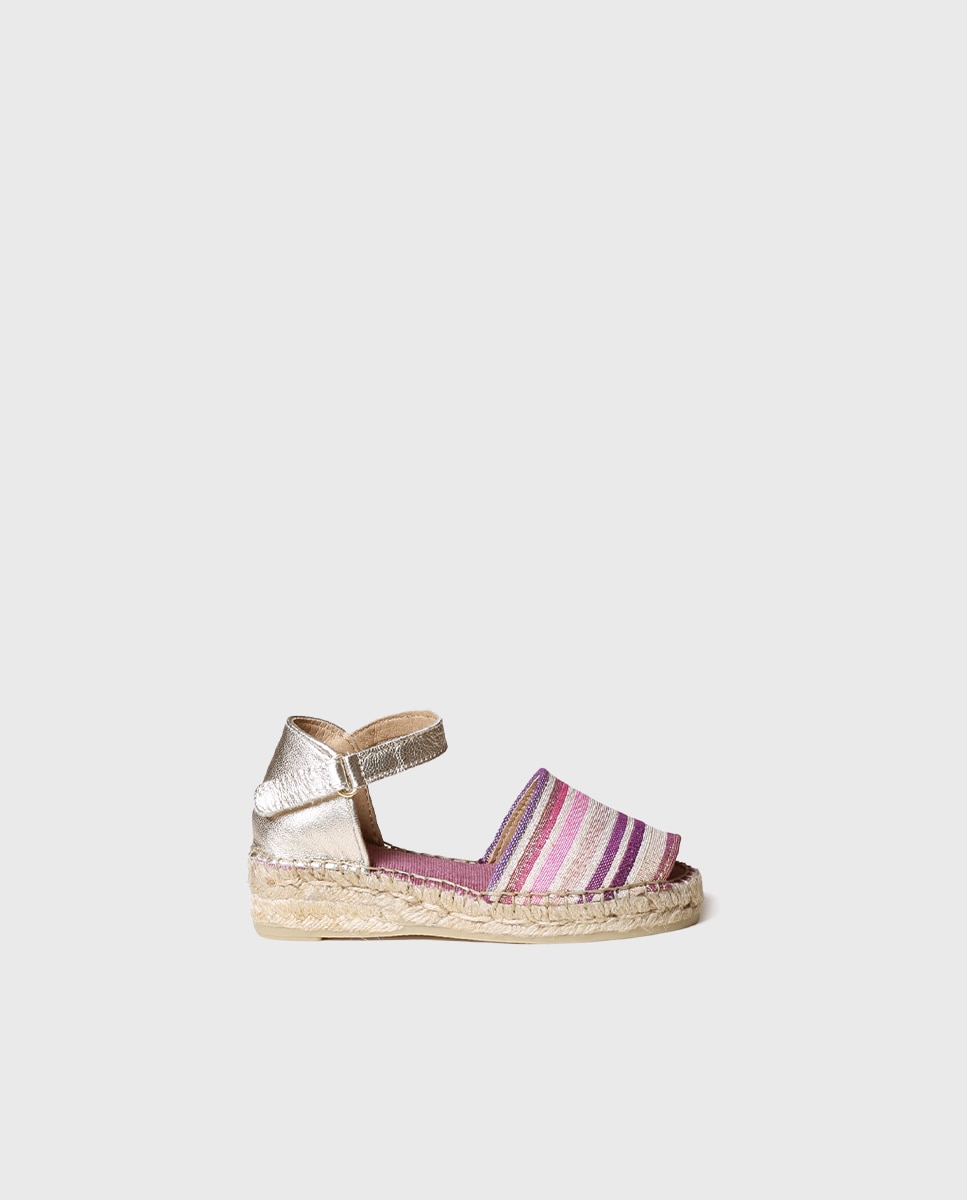Alpercatas Infantil em Tecido Às Riscas com Velcro Rosa-1
