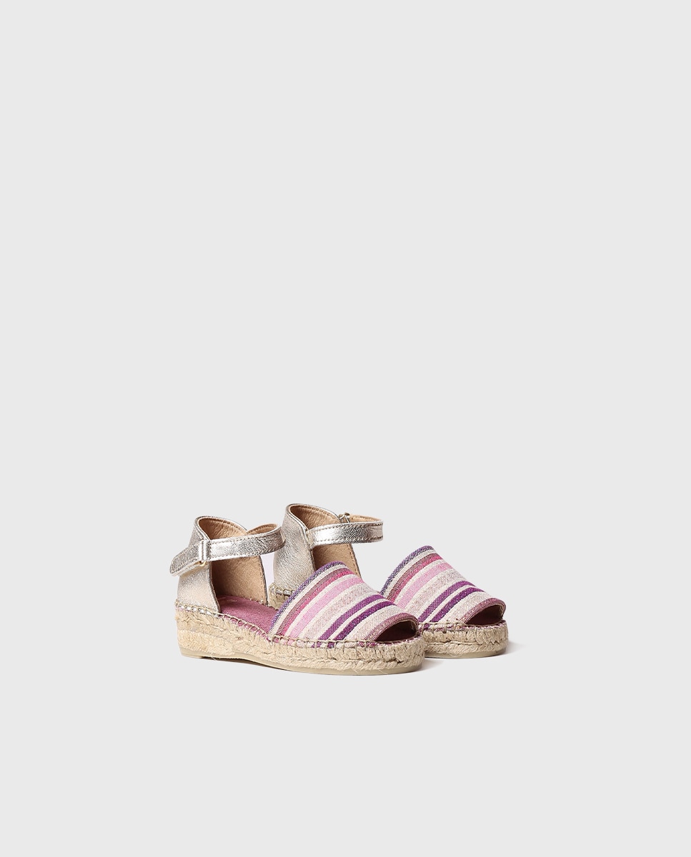 Alpercatas Infantil em Tecido Às Riscas com Velcro Rosa-2
