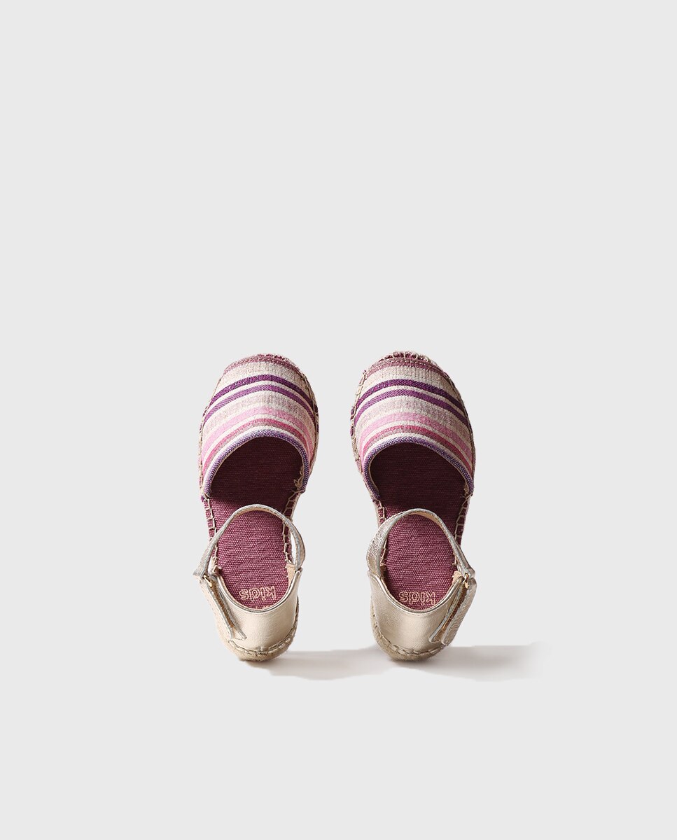 Alpercatas Infantil em Tecido Às Riscas com Velcro Rosa-3