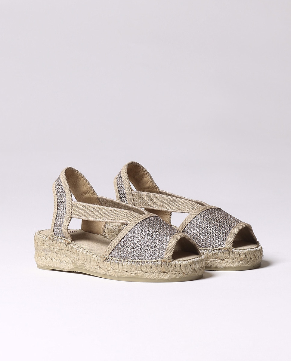 Alpercatas em Tecido Brilhante com Elásticos Ouro-2