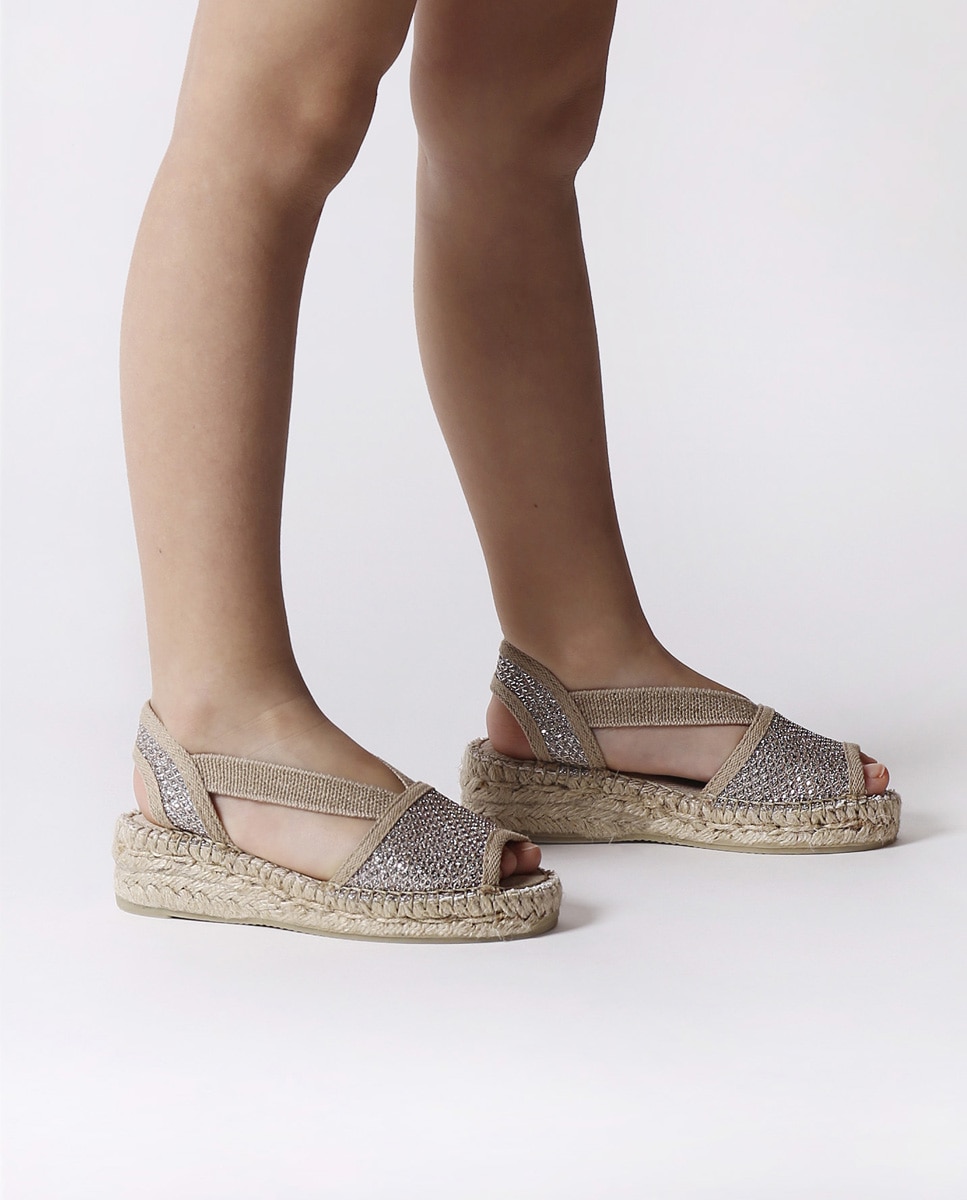 Alpercatas em Tecido Brilhante com Elásticos Ouro-4