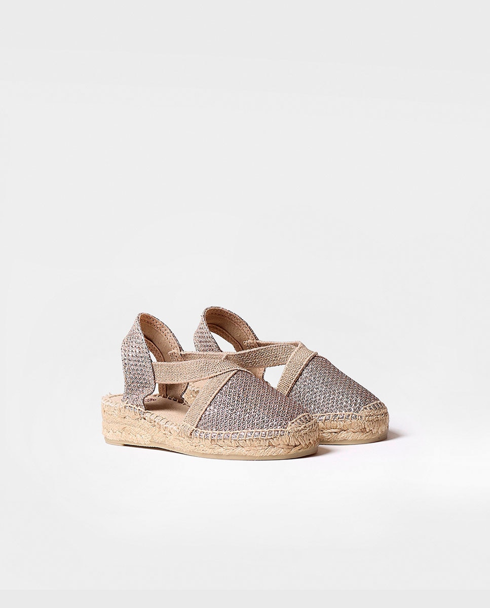 Alpercatas em Tecido Brilhante e Elásticos Ouro-2