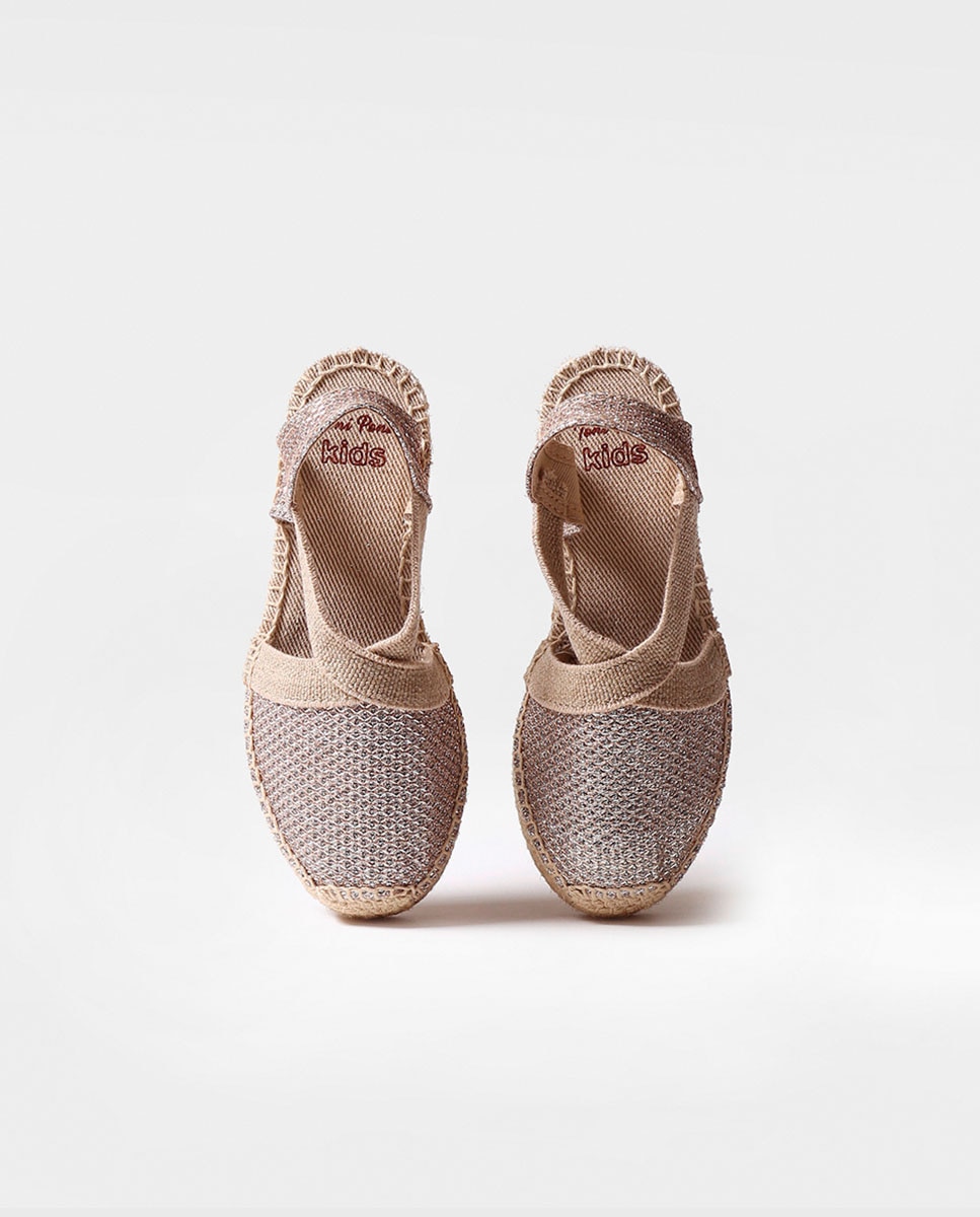 Alpercatas em Tecido Brilhante e Elásticos Ouro-3