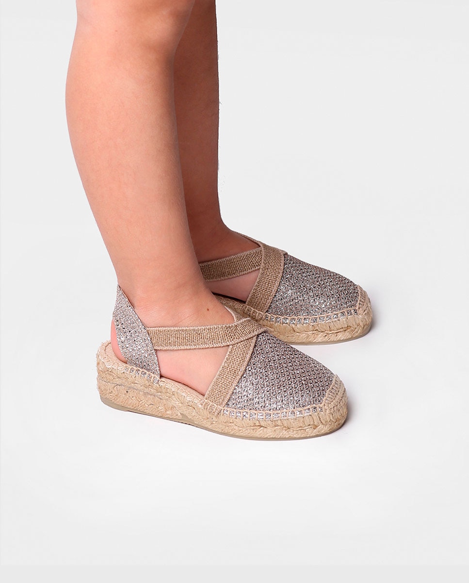 Alpercatas em Tecido Brilhante e Elásticos Ouro-4