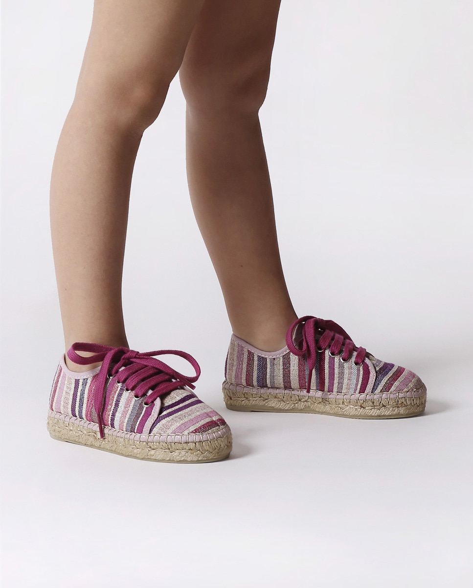 Alpercatas Infantil em Tecido Às Riscas com Cordões Toni Pons Rosa-4