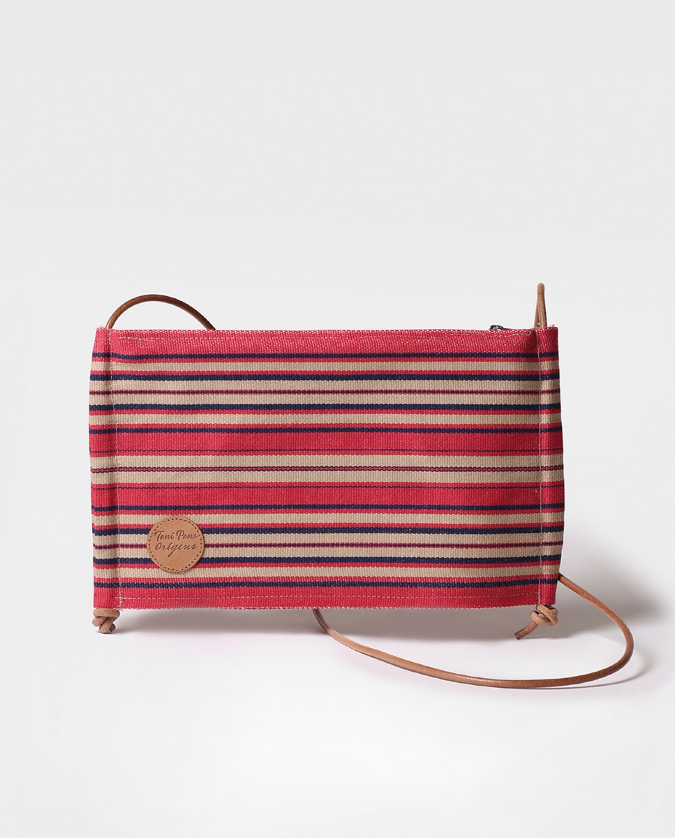 Imagem 0 de Mala a Tiracolo Às Riscas de Algodão com Fecho Zip