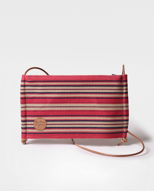 Imagem 0 de Mala a Tiracolo Às Riscas de Algodão com Fecho Zip