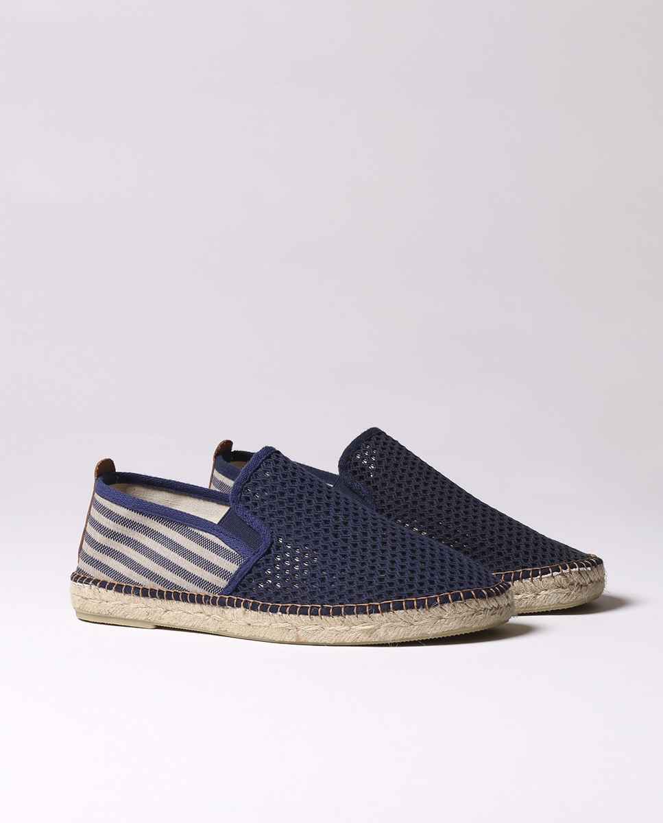 Alpercatas Rasas de Tecido de Rede com Elásticos Azul / Branco-2