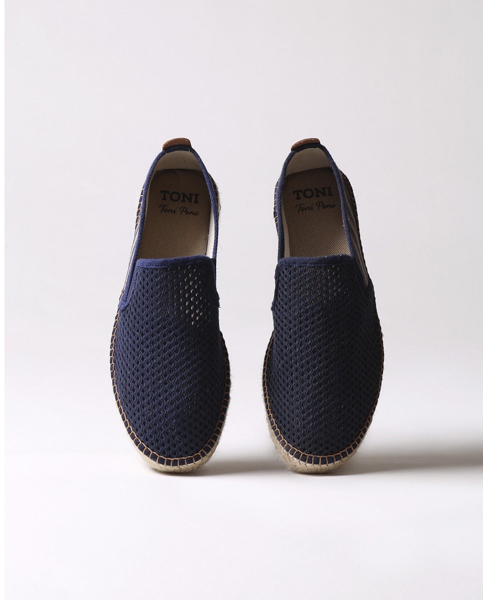 Alpercatas Rasas de Tecido de Rede com Elásticos Azul / Branco-3