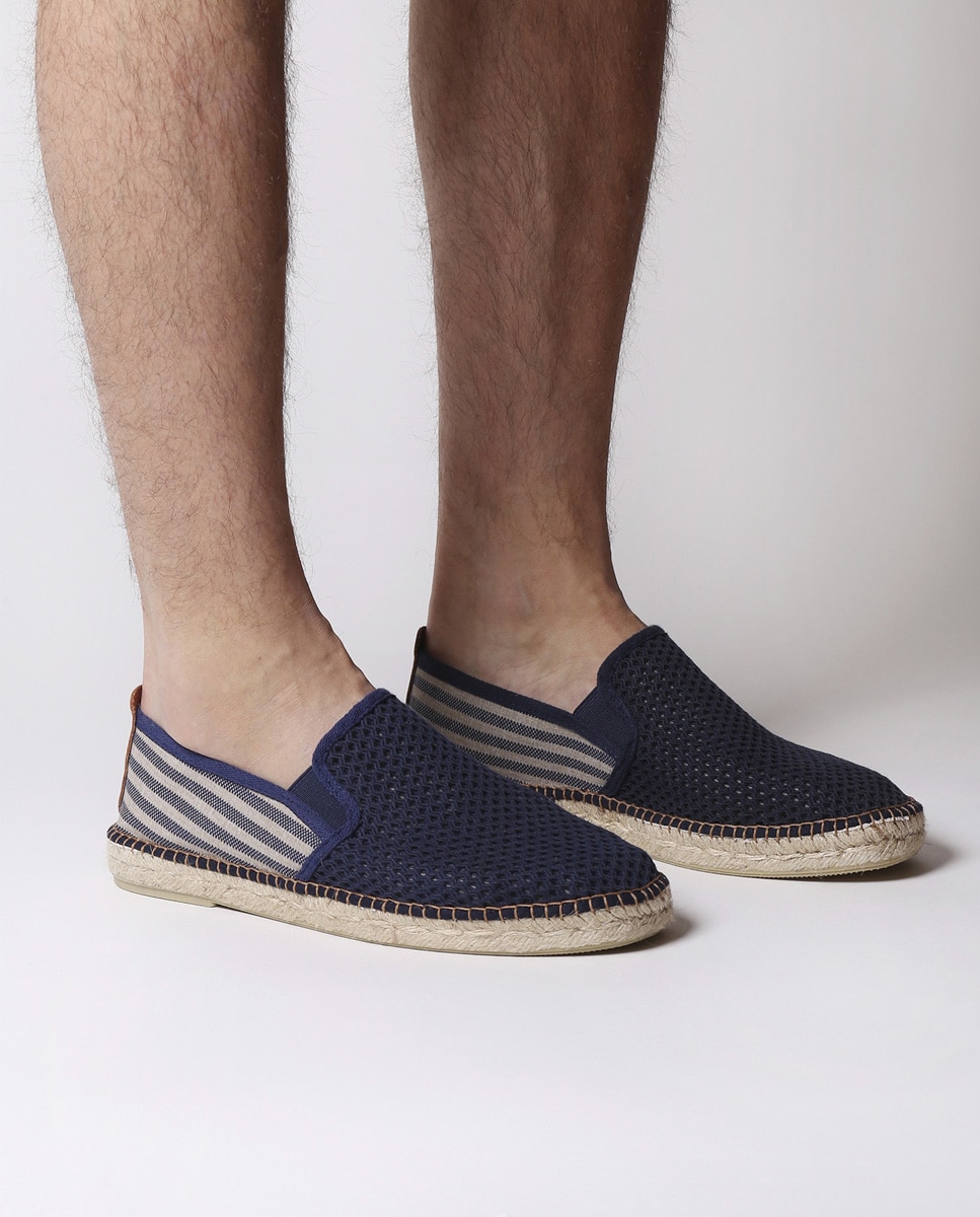 Alpercatas Rasas de Tecido de Rede com Elásticos Azul / Branco-4