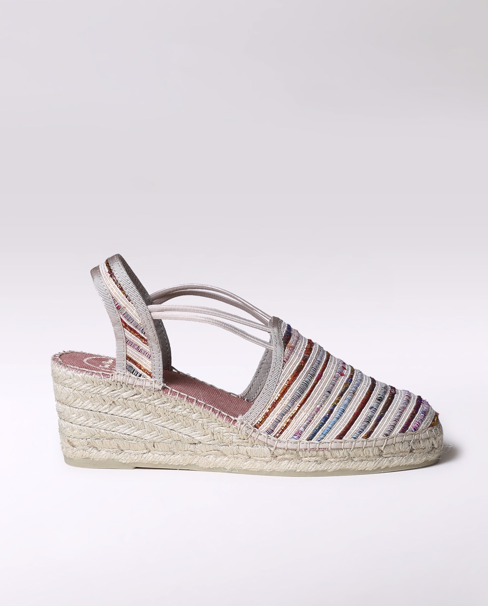 Alpercatas de Cunha em Tecido Às Riscas com Elásticos Multicolor-1