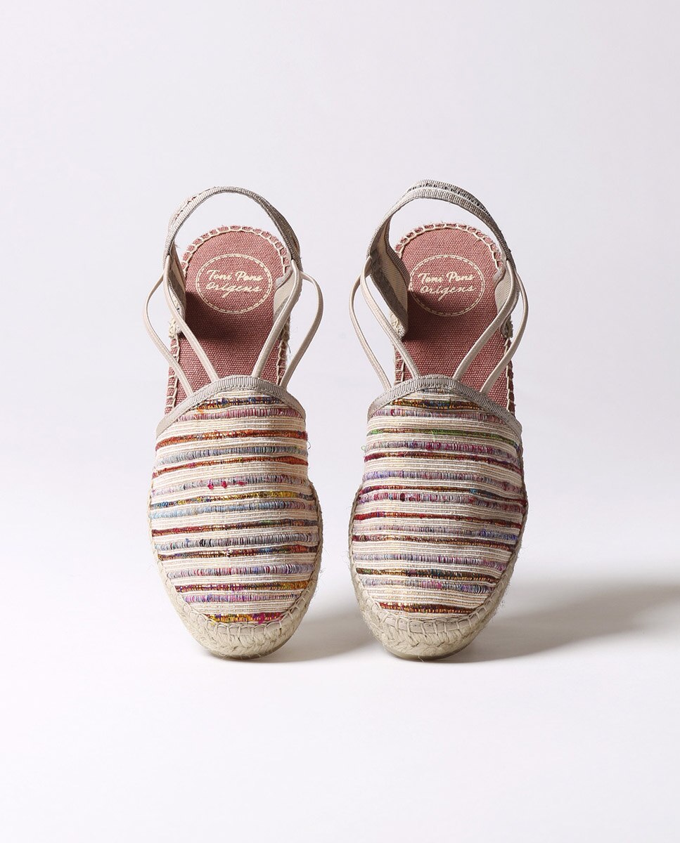 Alpercatas de Cunha em Tecido Às Riscas com Elásticos Multicolor-3