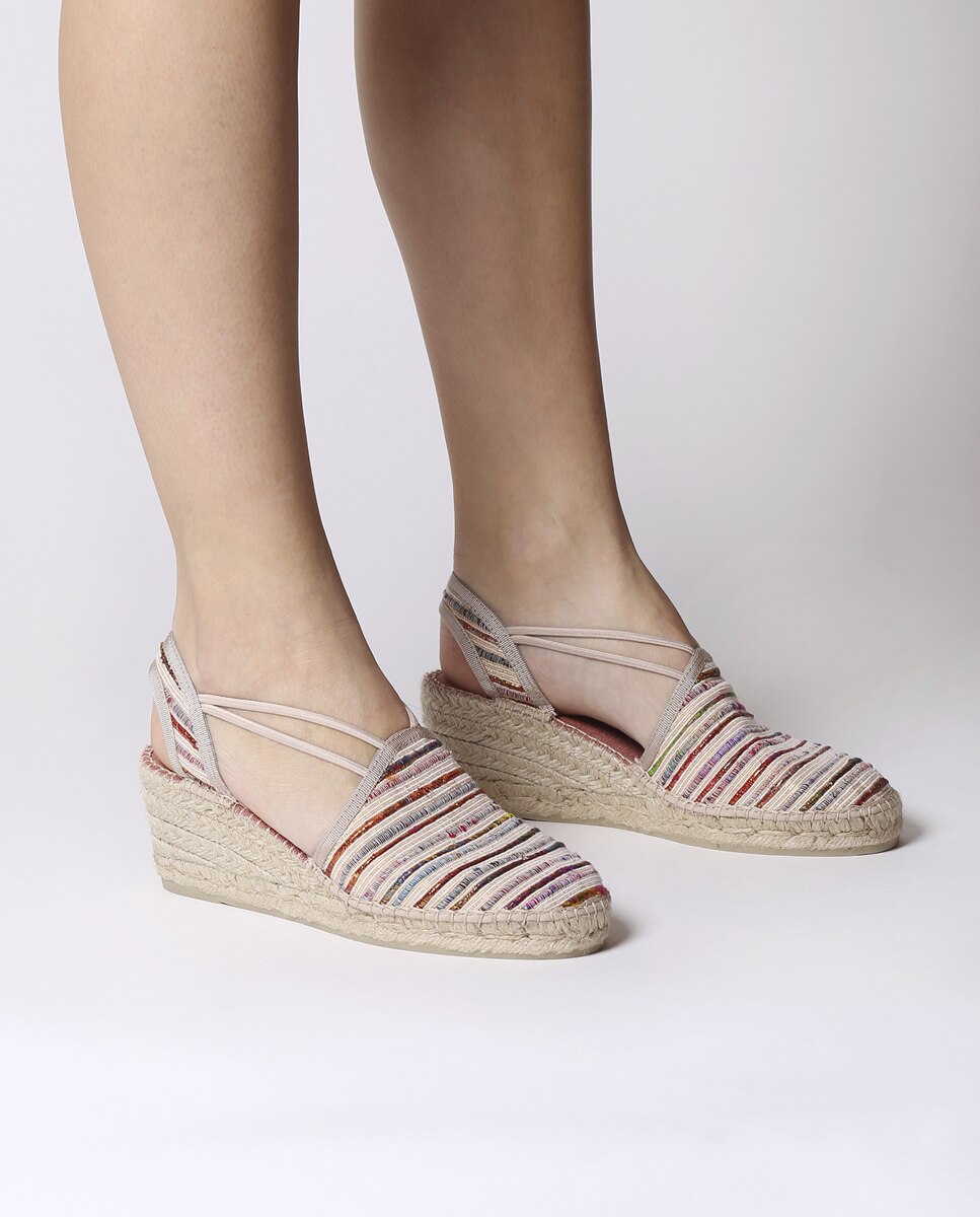 Alpercatas de Cunha em Tecido Às Riscas com Elásticos Multicolor-4