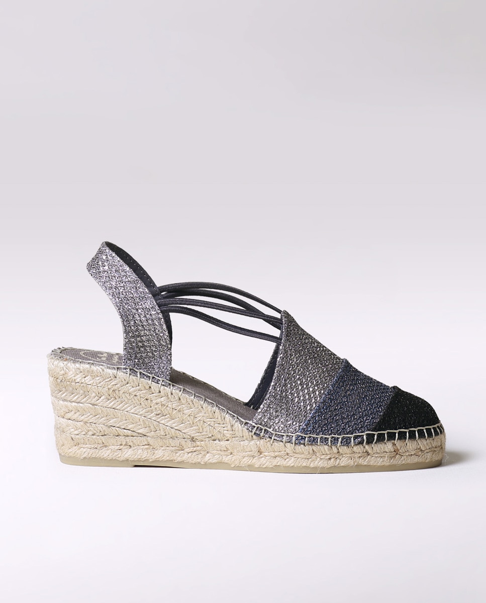 Alpercatas de Cunha em Tecido Brilhante com Elásticos Azul-1