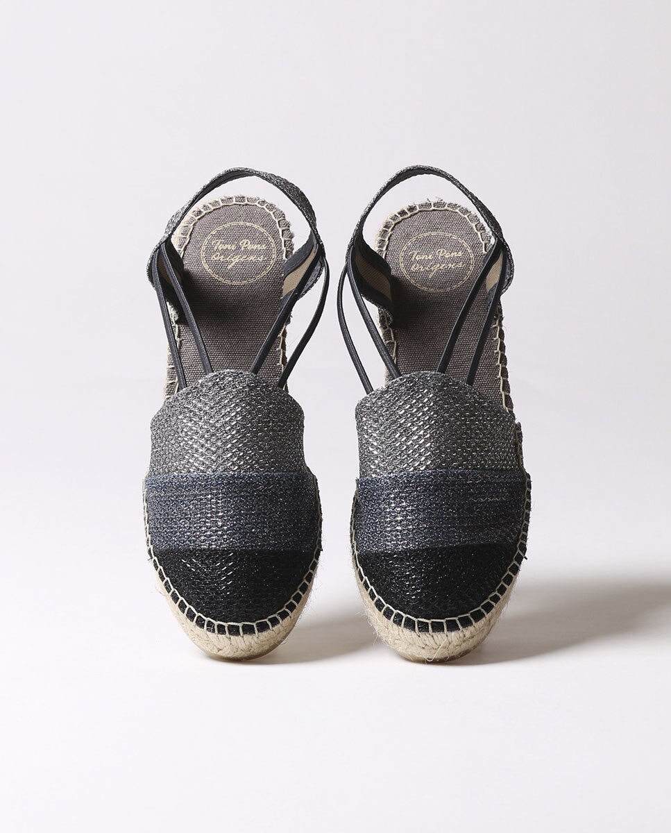 Alpercatas de Cunha em Tecido Brilhante com Elásticos Azul-3