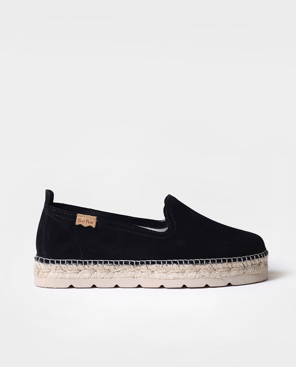 Alpercatas Rasas de Camurça em Liso Preto-1