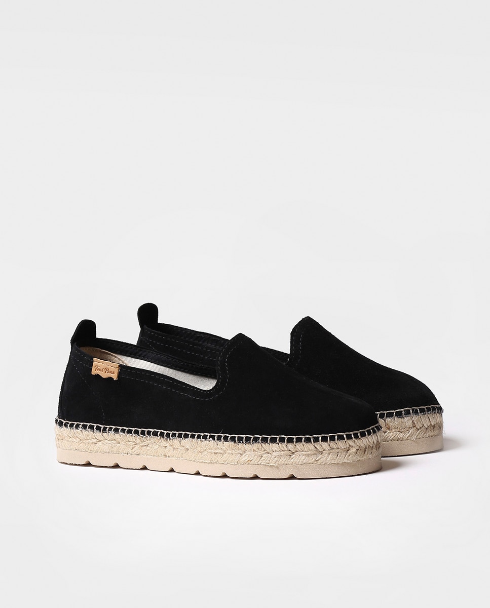 Alpercatas Rasas de Camurça em Liso Preto-2