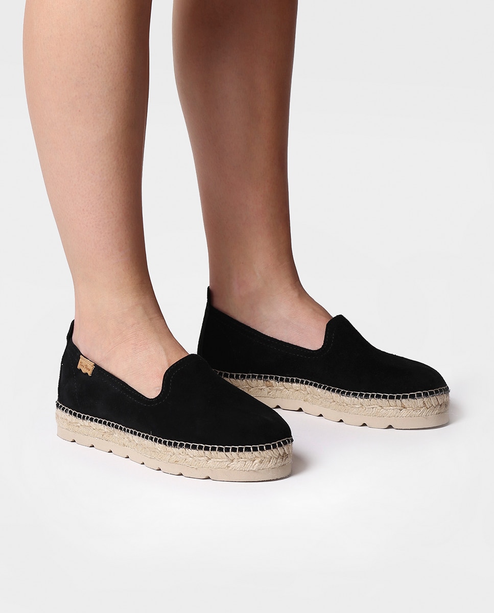 Alpercatas Rasas de Camurça em Liso Preto-4