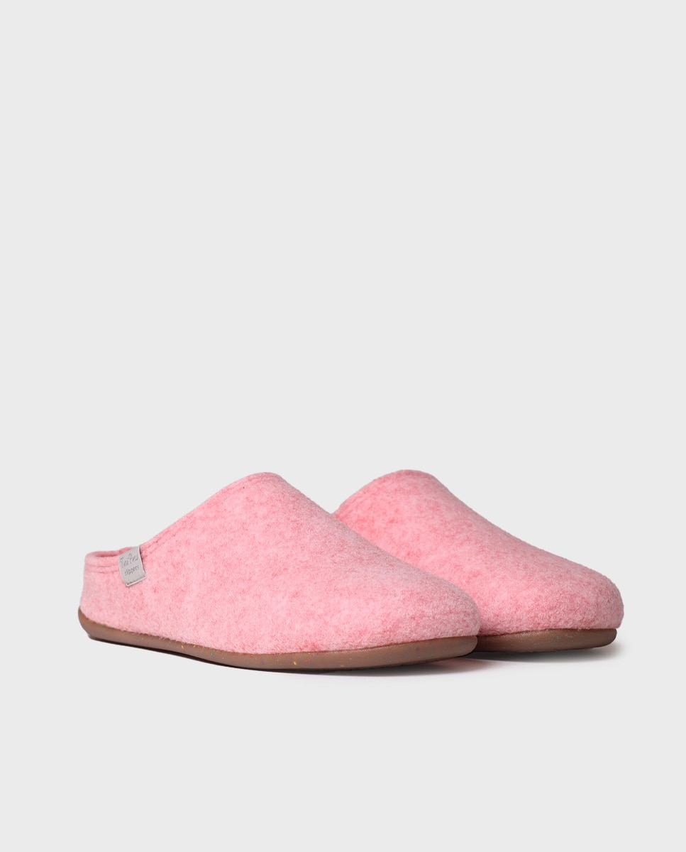 Pantufas Fechadas de Feltro Reciclado Rosa-2