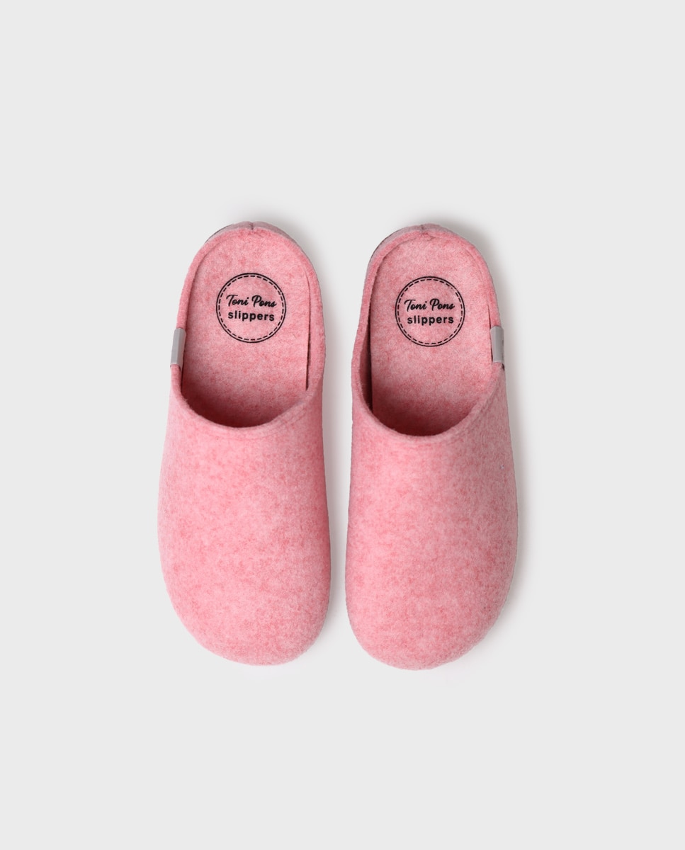 Pantufas Fechadas de Feltro Reciclado Rosa-3
