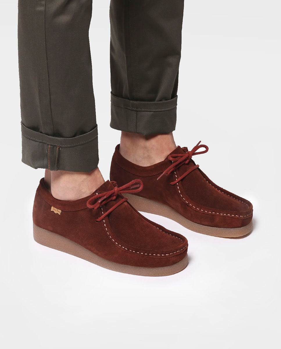 Sapatos de Cordões em Camurça em Liso Laranja-4