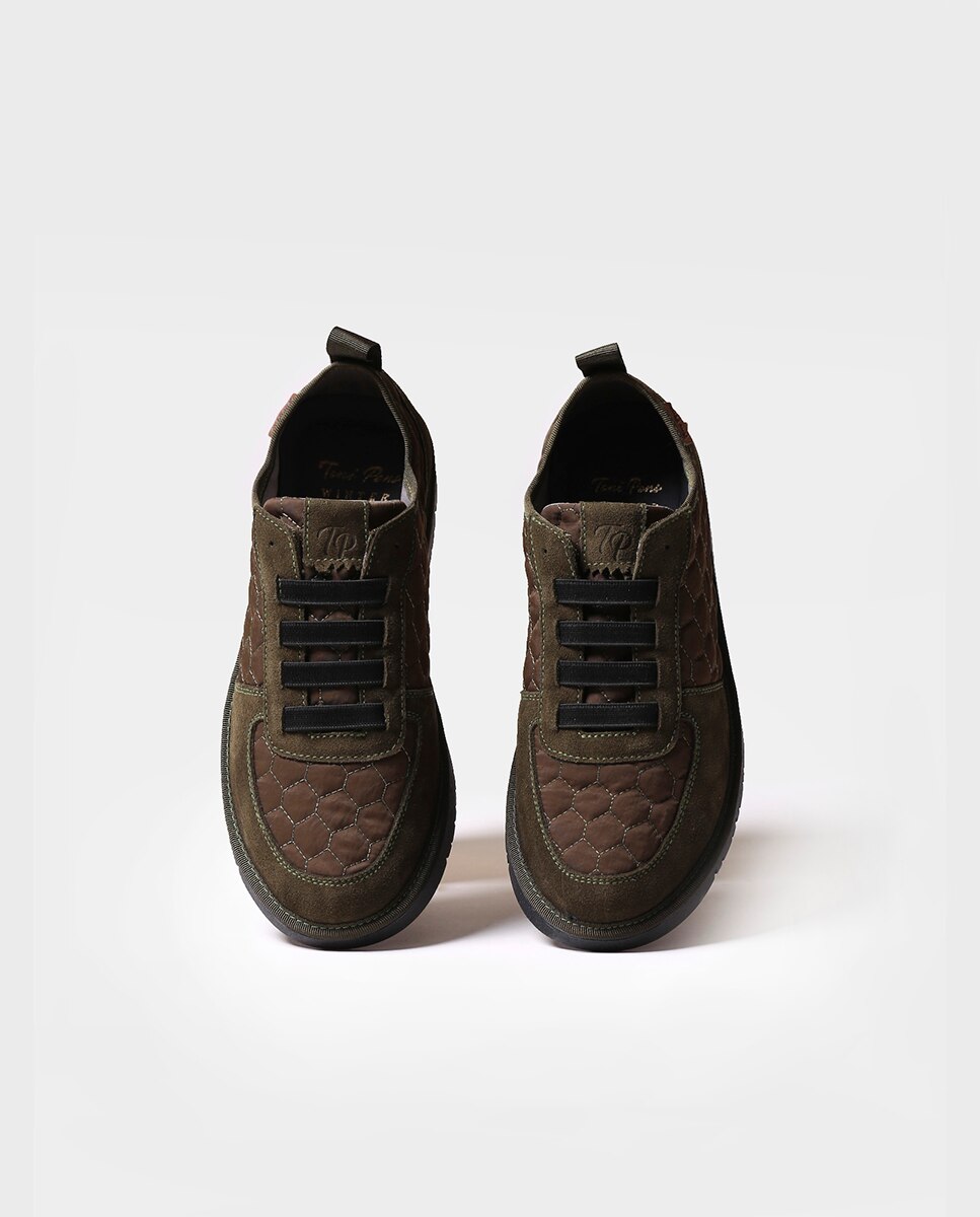 Sapatilhas de Lona em Tecido com Elásticos Caqui-3