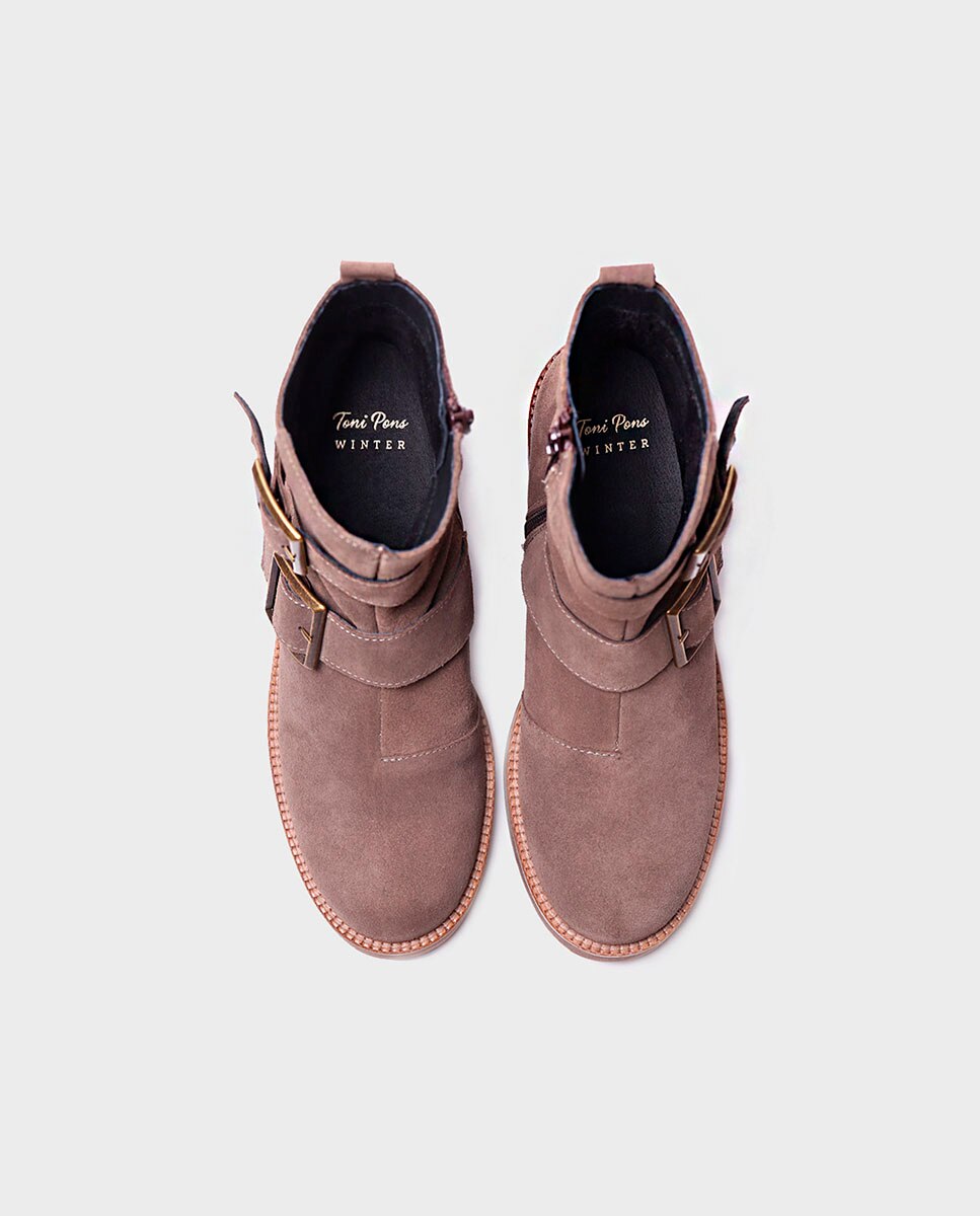 Botins de Camurça com Fecho Zip Castanho-3