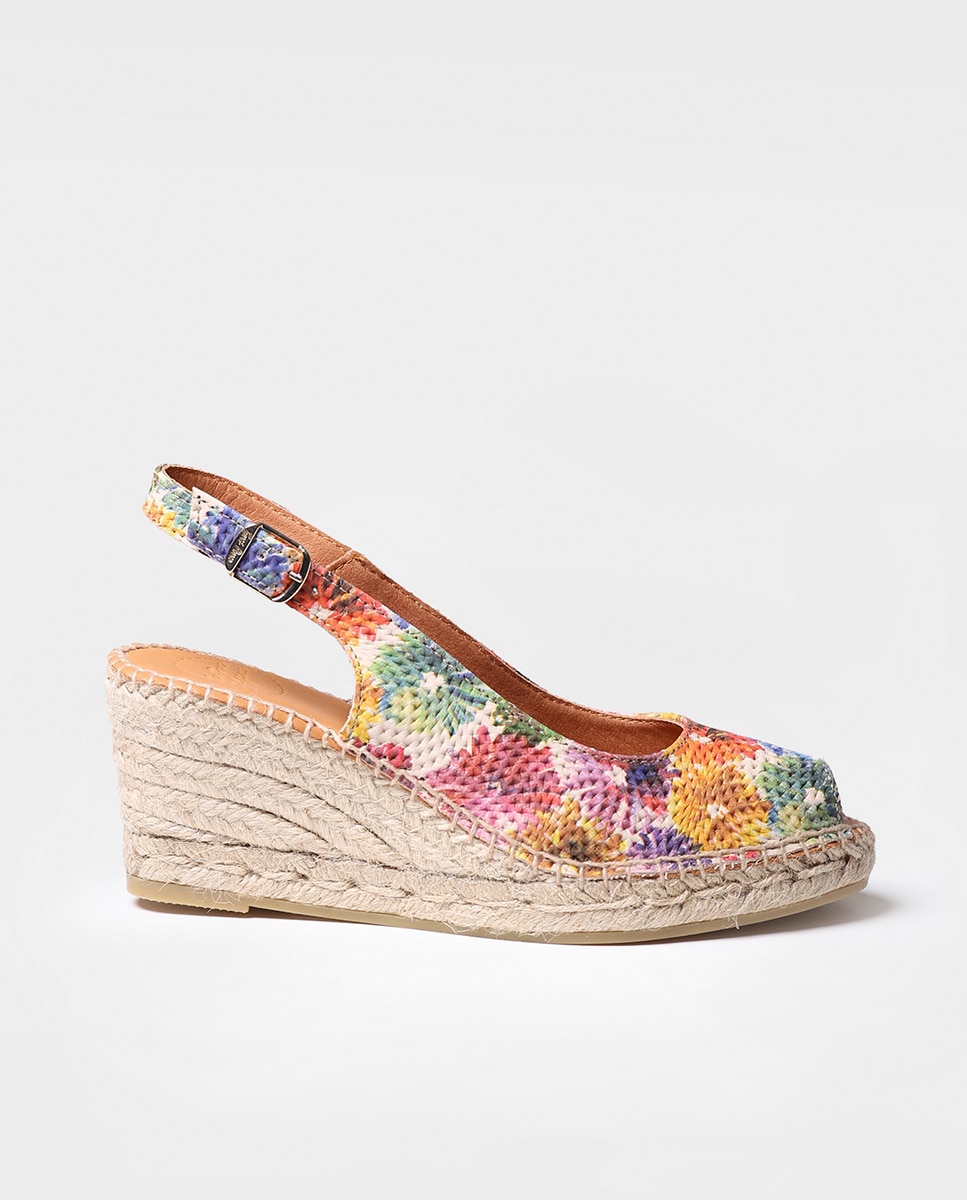 Alpercatas de Cunha em Tecido Estampado com Fivela Multicolor-1