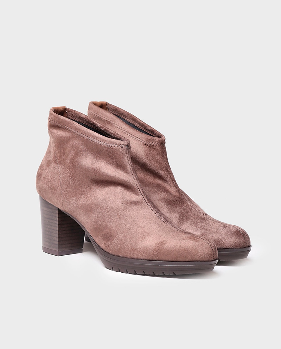Botins de Salto com Tecido de Lycra Castanho-2