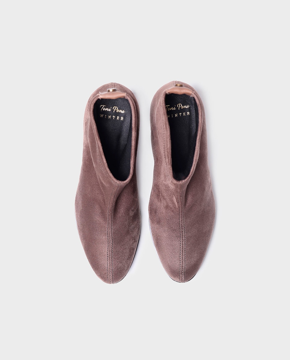 Botins de Salto com Tecido de Lycra Castanho-3