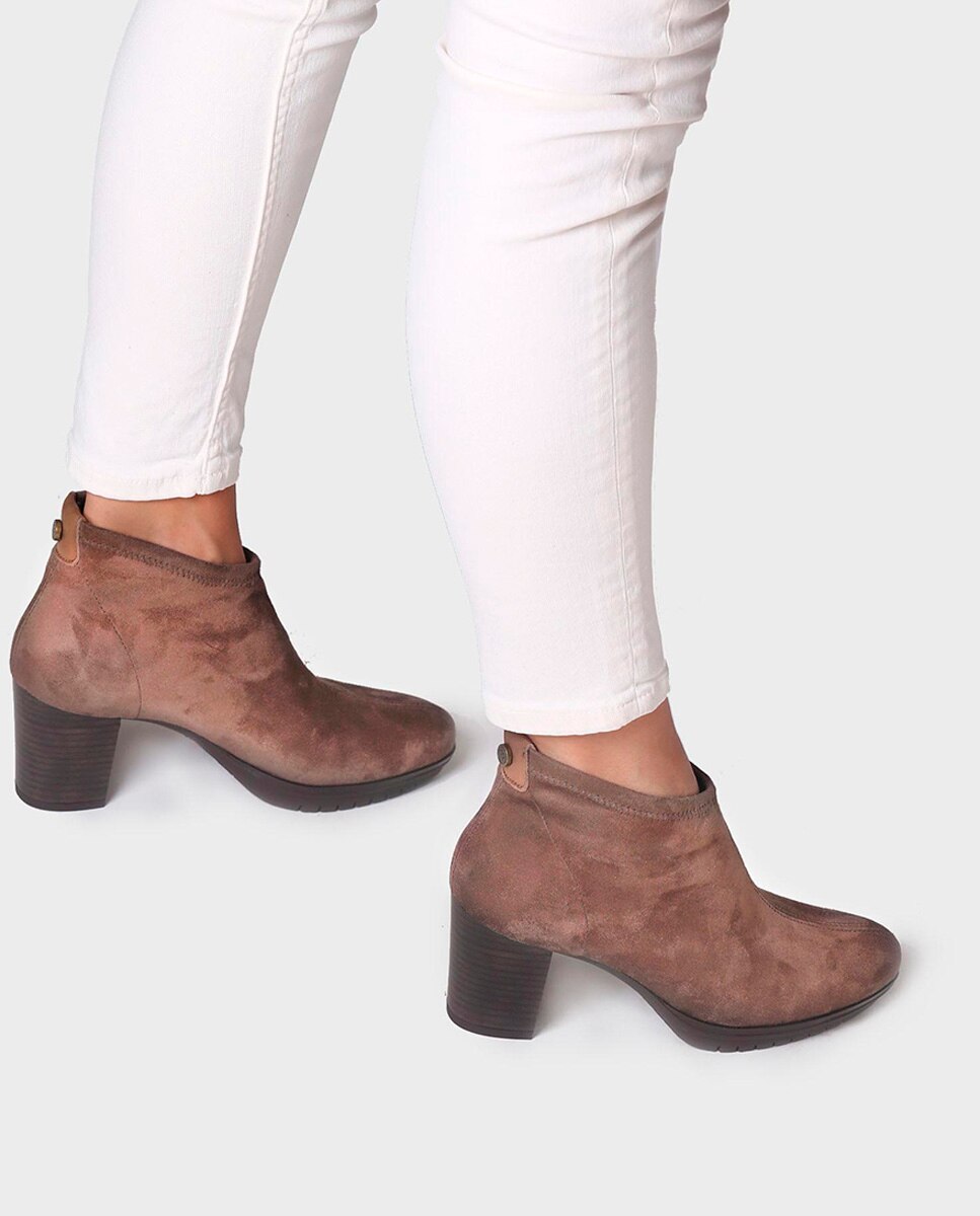 Botins de Salto com Tecido de Lycra Castanho-4