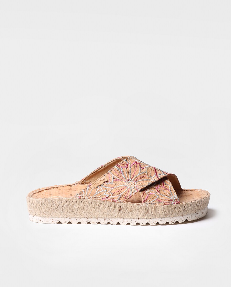 Alpercatas Rasas Abertas de Tecido Estampado Multicolor-1