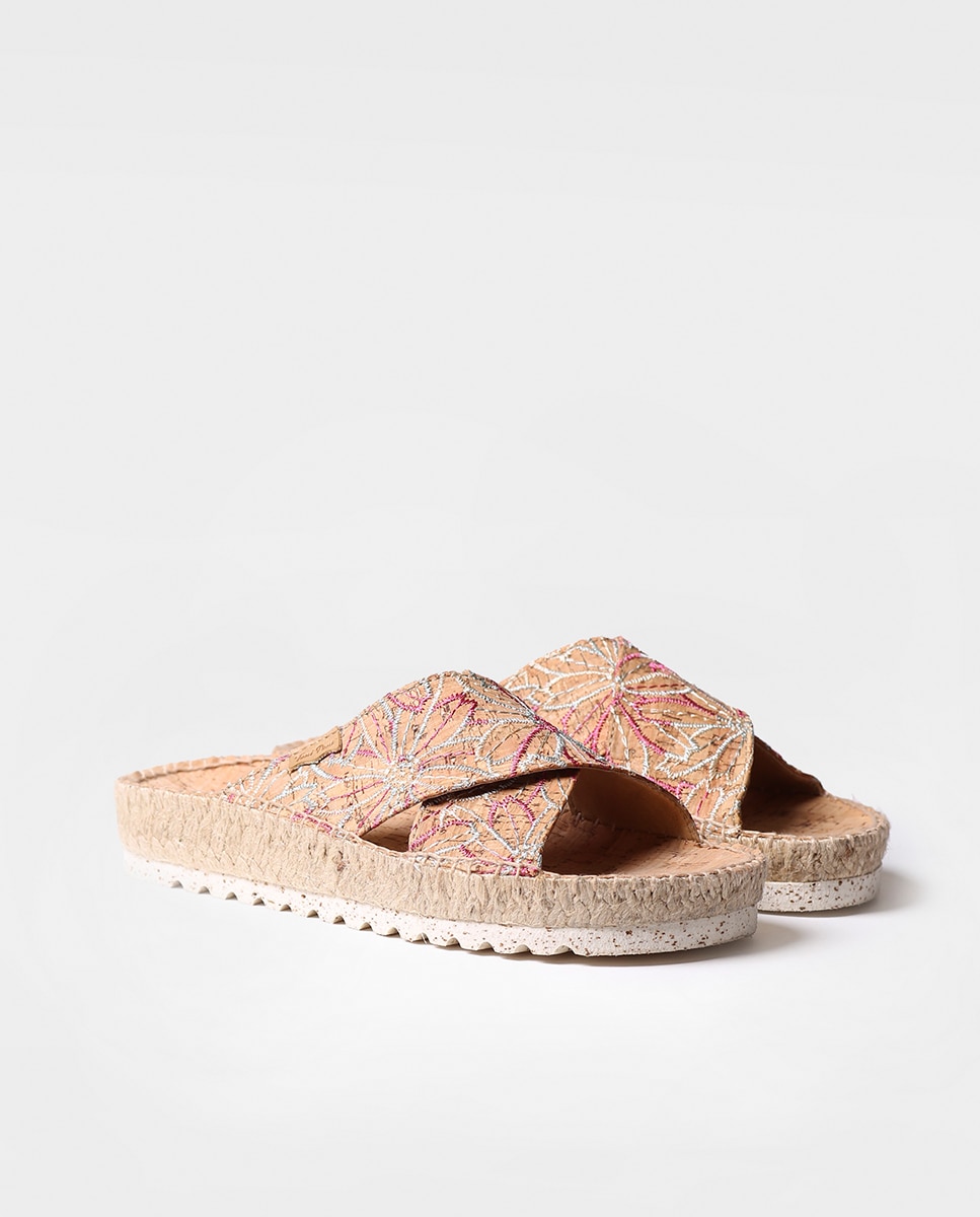 Alpercatas Rasas Abertas de Tecido Estampado Multicolor-2