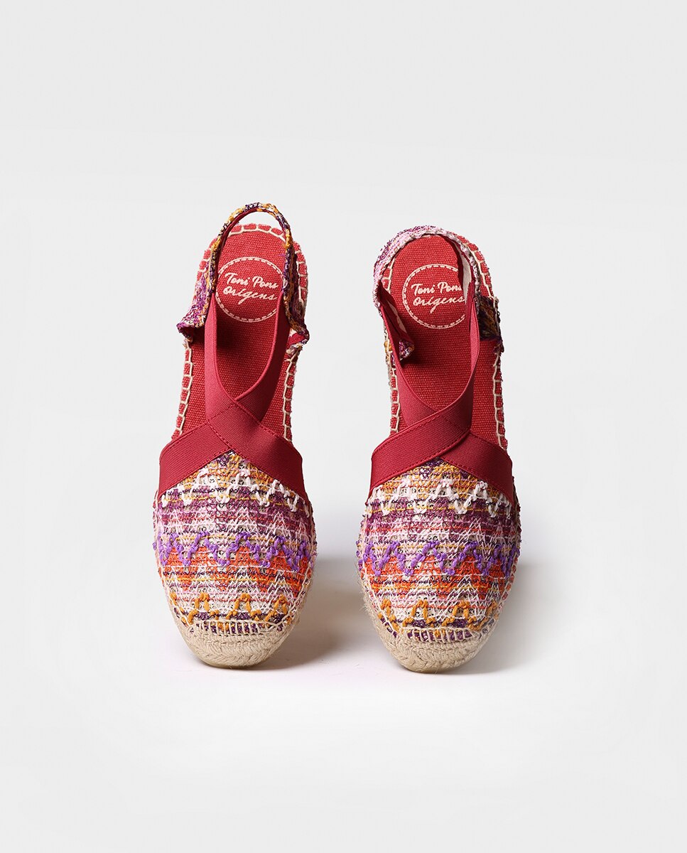 Alpercatas de Cunha em Tecido Estampado com Elásticos Multicolor-3